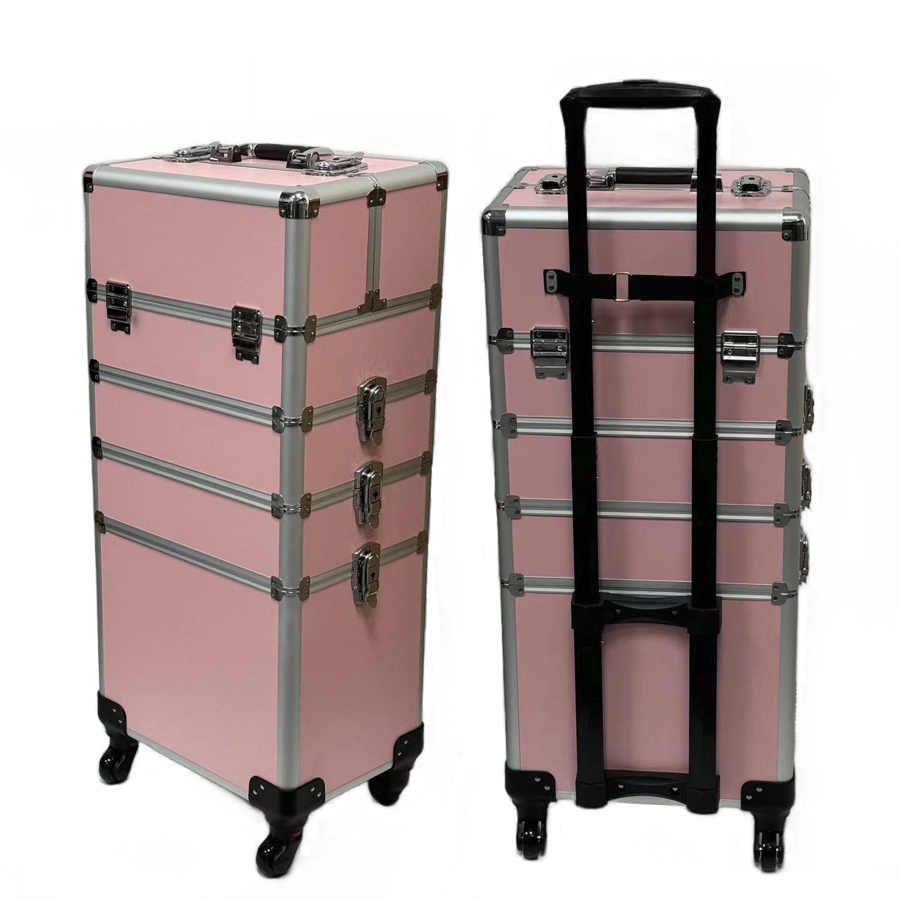 Factory New Supply 4 in 1 Trolley Makeup Train Case Aluminum makeup bag Case Travel Make up Rolling case for Nail Print