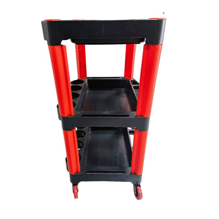 Black 3-Tier Heavy Duty Metal Frame Movable Utility Trolley Cart with 4 Wheels Folding Rack Storage Shelves for Car Detailing