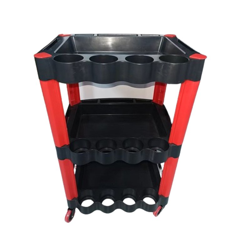 Black 3-Tier Heavy Duty Metal Frame Movable Utility Trolley Cart with 4 Wheels Folding Rack Storage Shelves for Car Detailing