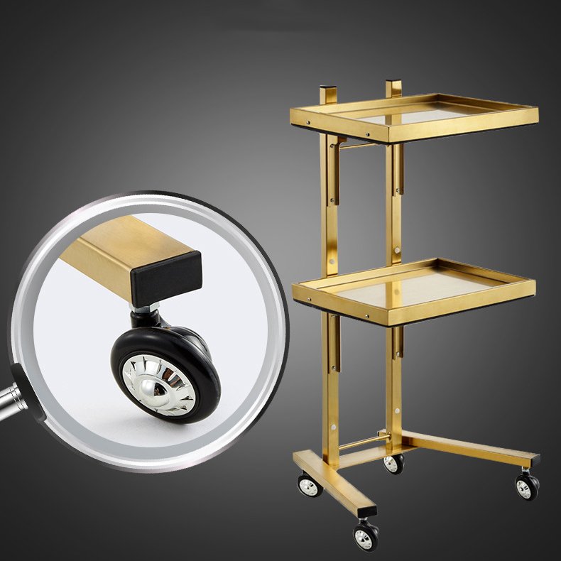 Portable Foldable Gold Double Layer Salon Rolling Cart Tray Hairdresser Barber Trolley Beauty Salon Trolley Cart