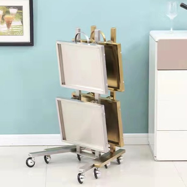 Portable Foldable Gold Double Layer Salon Rolling Cart Tray Hairdresser Barber Trolley Beauty Salon Trolley Cart