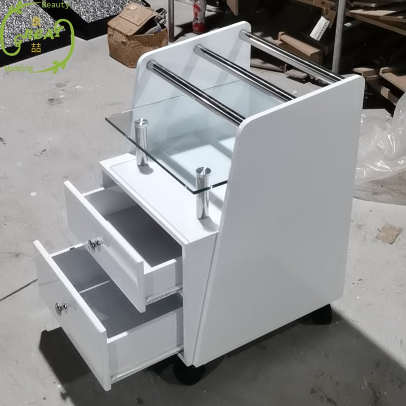 Modern Luxury White Salon Furniture Manicure Pedicure Hairdressing Cart Trolley For Beauty Nail Spa