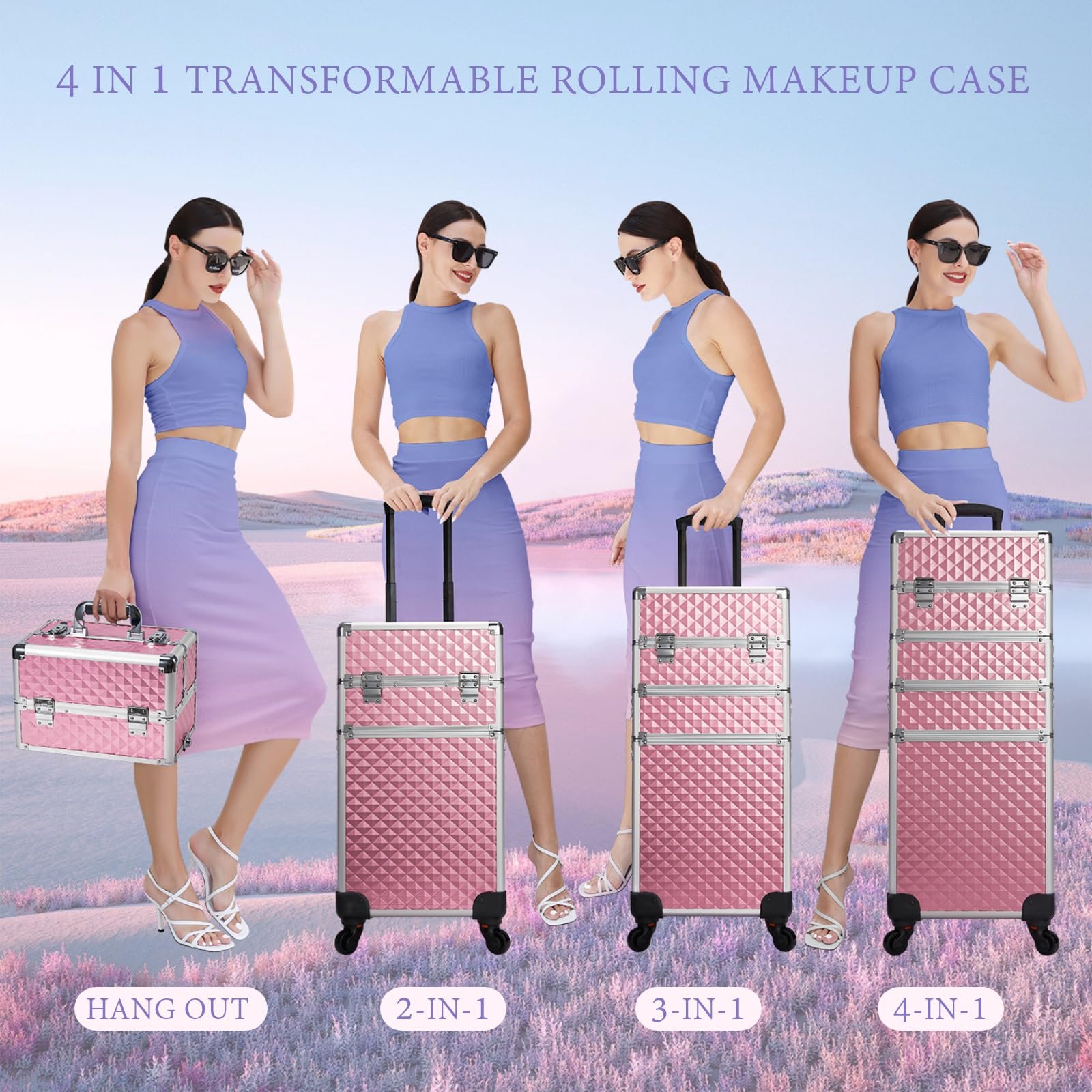 Rolling Trolley Makeup Box with Lift Handle Rotating Wheel For Salon Makeup Artist Manicurist Travel Cosmetic Bags Cases
