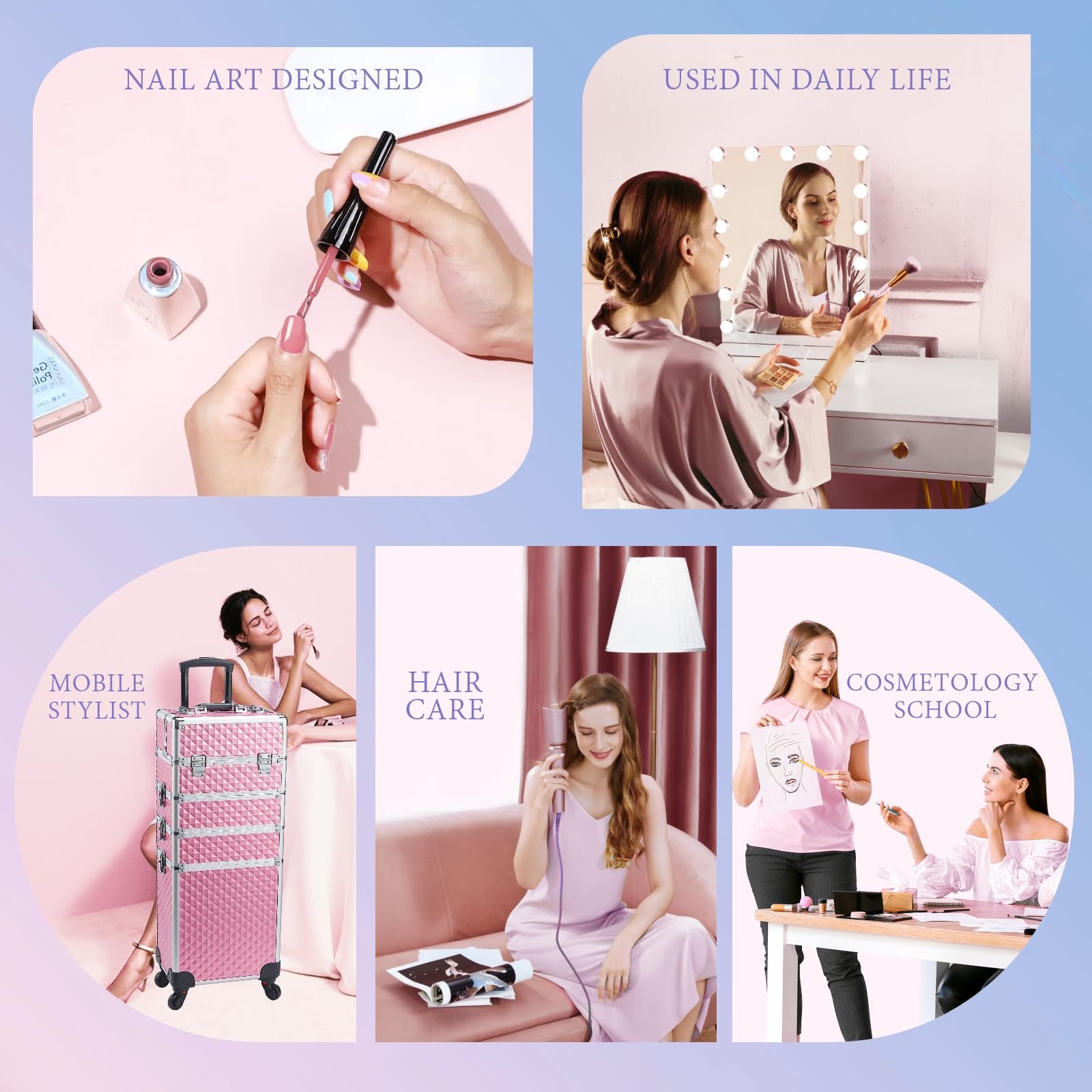 Rolling Trolley Makeup Box with Lift Handle Rotating Wheel For Salon Makeup Artist Manicurist Travel Cosmetic Bags Cases