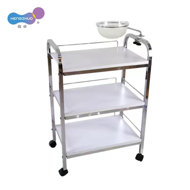 3-Level Stainless Steel Salon Trolley Cart with Bowl Nail Manicure Spa Massage Treatment Handcart