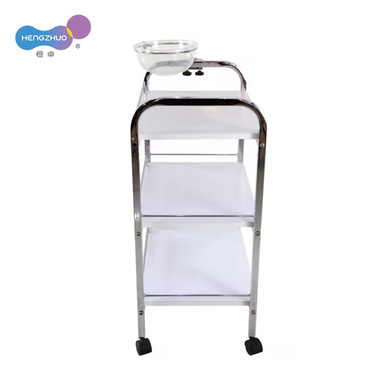 3-Level Stainless Steel Salon Trolley Cart with Bowl Nail Manicure Spa Massage Treatment Handcart