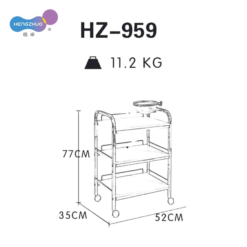 3-Level Stainless Steel Salon Trolley Cart with Bowl Nail Manicure Spa Massage Treatment Handcart