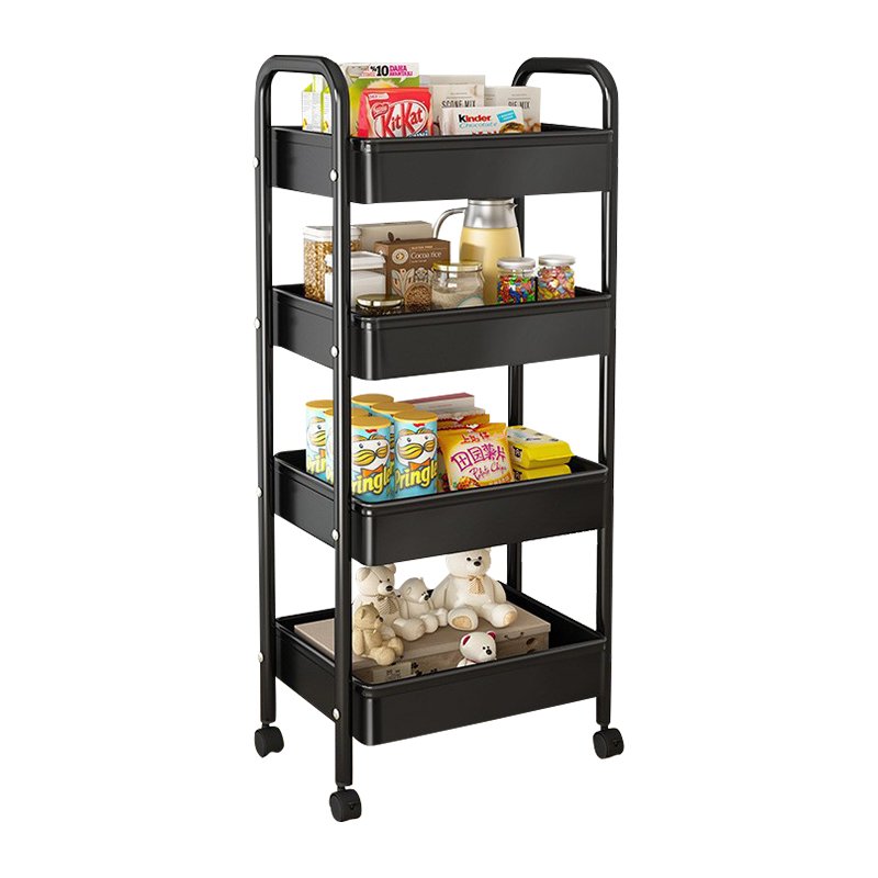 New Movable Kitchen Trolley 4 Layer Market Fruit Vegetables Display Corner Basket Drying Rack Shelves Storage Rack Pull Rotating