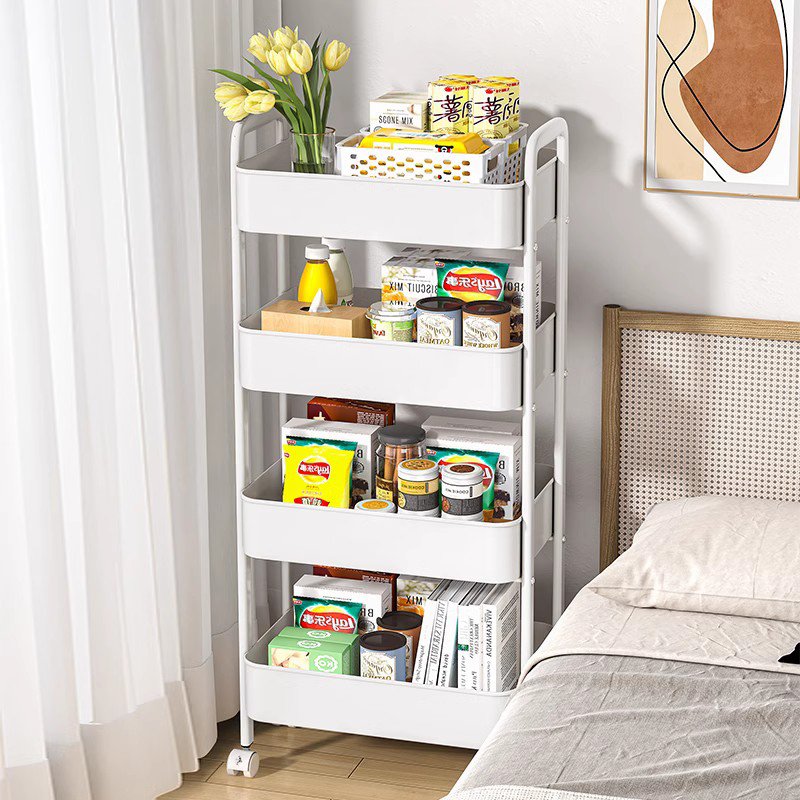 New Movable Kitchen Trolley 4 Layer Market Fruit Vegetables Display Corner Basket Drying Rack Shelves Storage Rack Pull Rotating