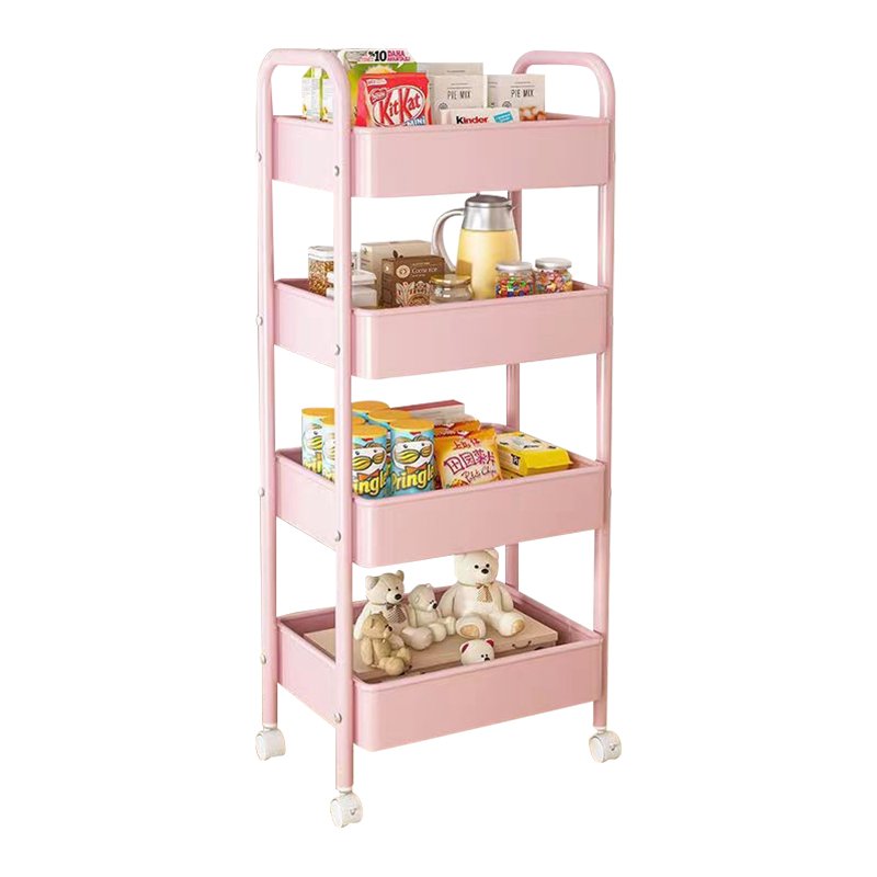 New Movable Kitchen Trolley 4 Layer Market Fruit Vegetables Display Corner Basket Drying Rack Shelves Storage Rack Pull Rotating