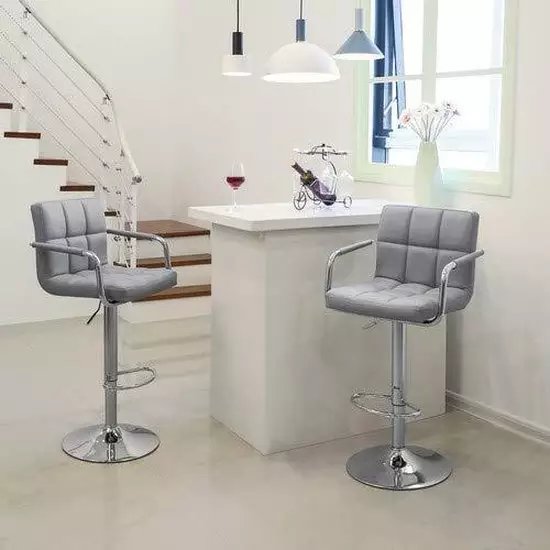 Modern Adjustable Luxury High Back PU Leather Swivel Counter Height Tall Barstool Bar Chairs Stool With Back Rest Arms