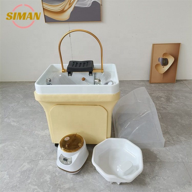 Siman portable shampoo bowl with water tank no plumbing with water circulation and steamer salon hair washing chair
