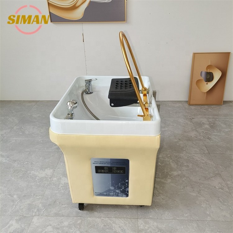 Siman portable shampoo bowl with water tank no plumbing with water circulation and steamer salon hair washing chair
