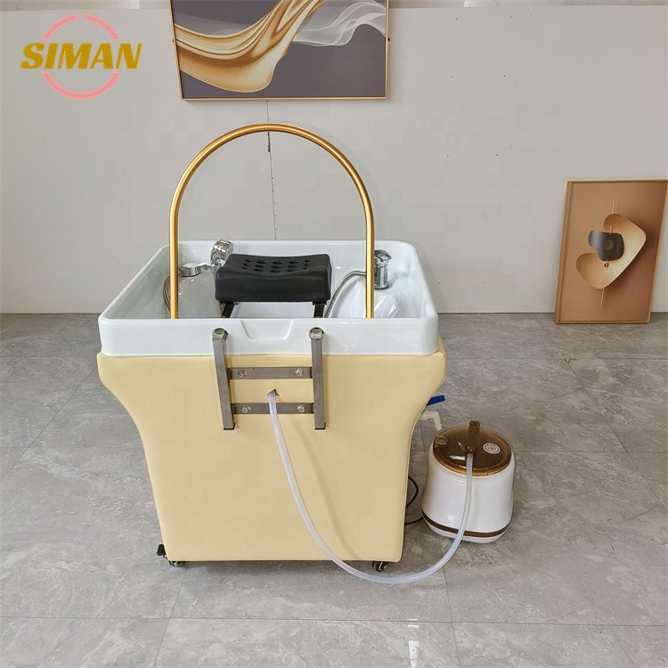 Siman portable shampoo bowl with water tank no plumbing with water circulation and steamer salon hair washing chair