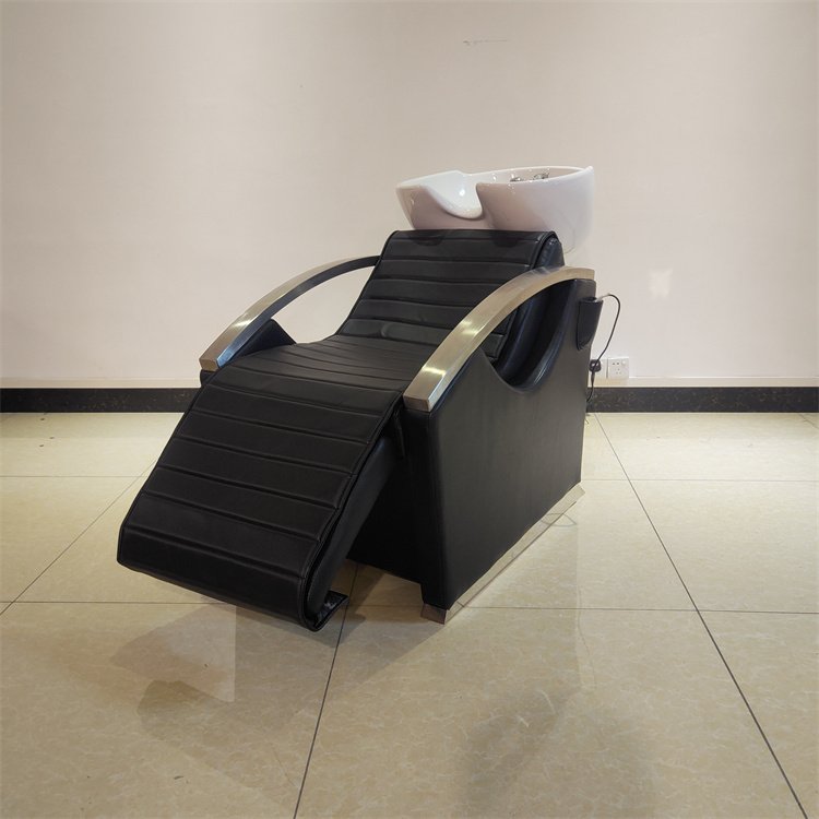 Kisen custom logo salon furniture design black white brown red electric massage shampoo chair spa with portable bowl sink