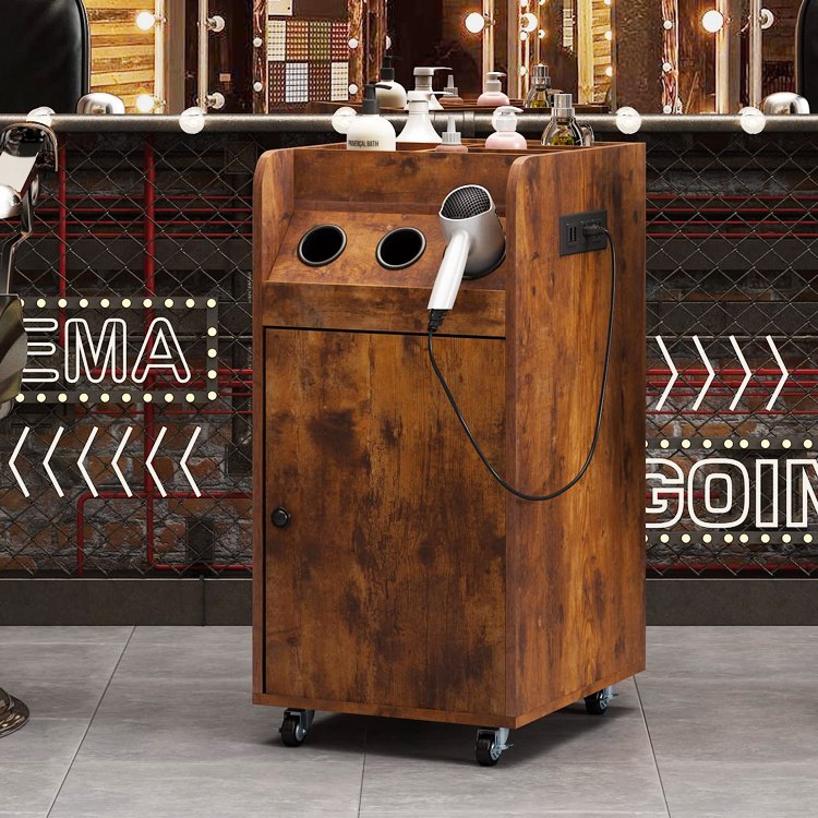 SPA Tattoo Hairdresser Barber Tool Makeup Storage Cabinet Salon Station Beauty Hair Styling Wooden Rolling Cart Trolley