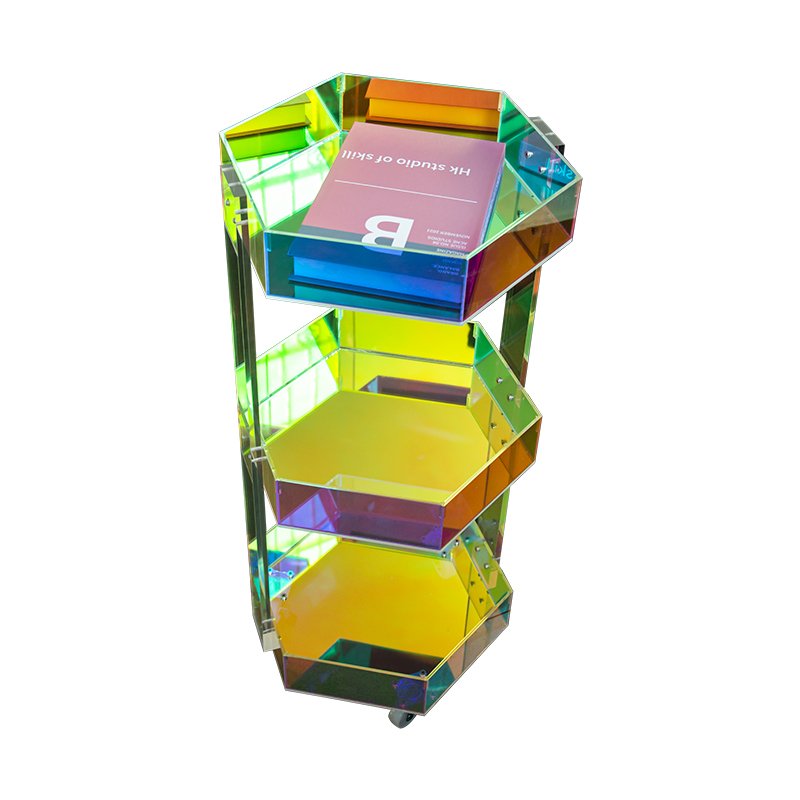 Luxury colorful acrylic mobile shelves beauty salon, barber shop movable trolley