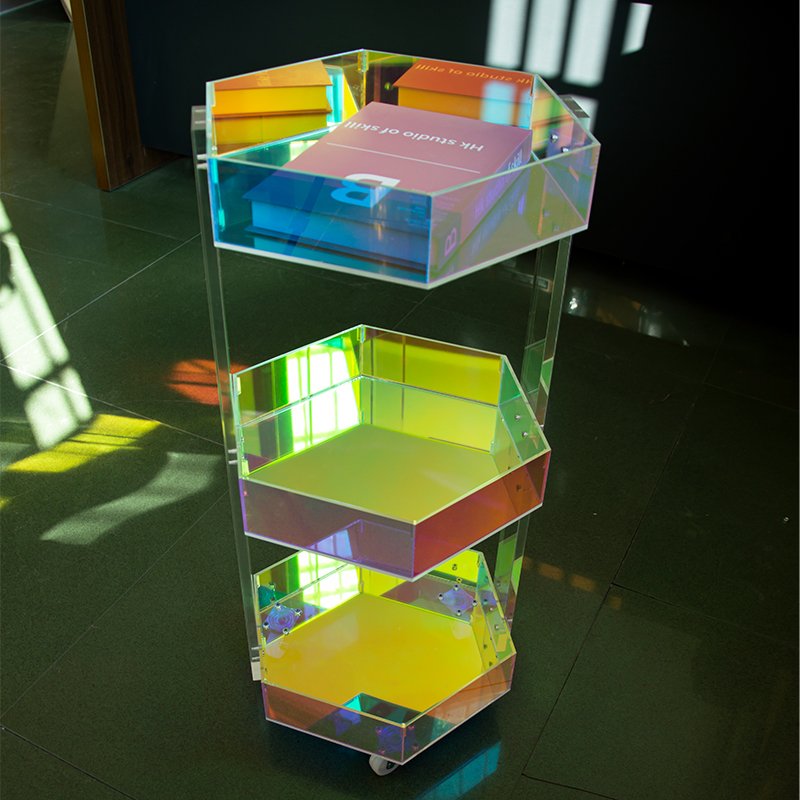 Luxury colorful acrylic mobile shelves beauty salon, barber shop movable trolley