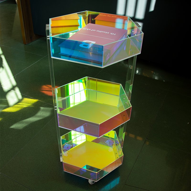 Luxury colorful acrylic mobile shelves beauty salon, barber shop movable trolley