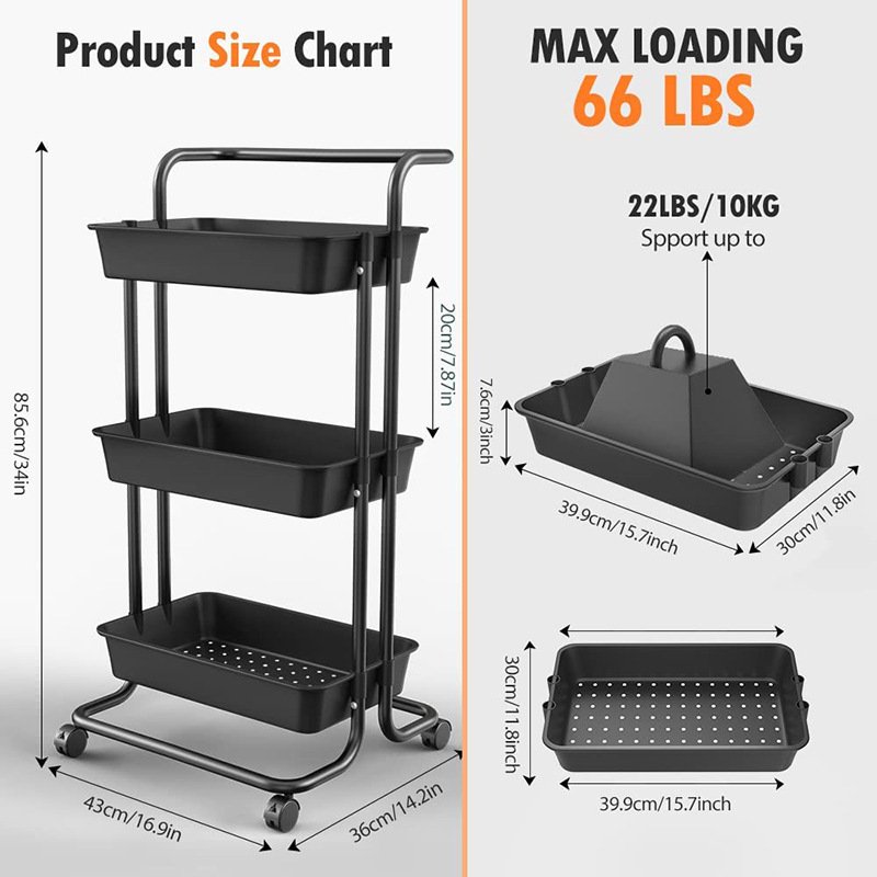 Multi-scene 3 Layer Kitchen Storage Rack Bathroom Salon Trolley Plastic Rolling Storage Cart Organizer Utility Trolley