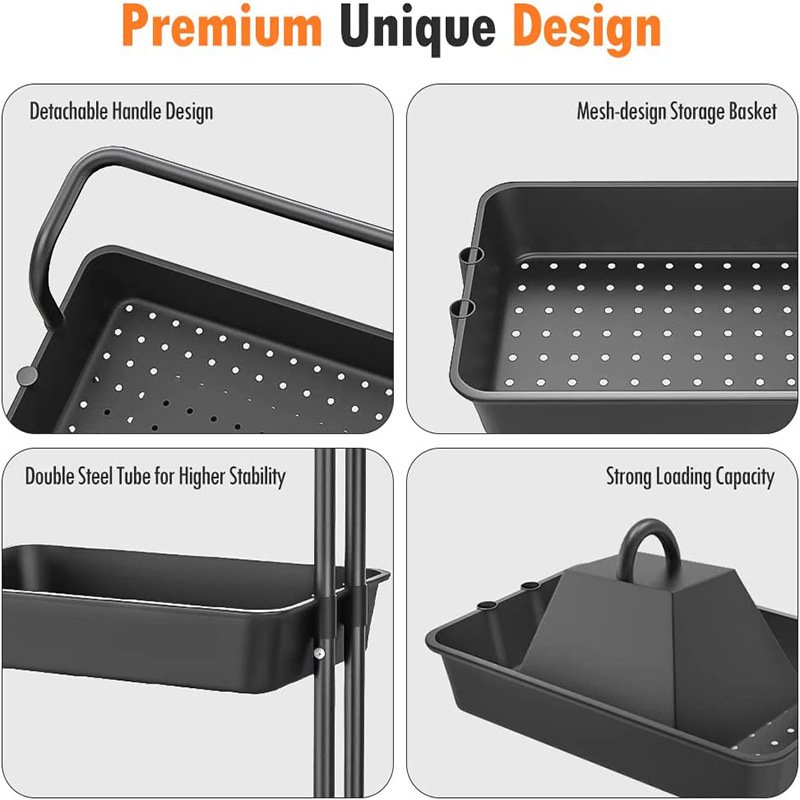 Multi-scene 3 Layer Kitchen Storage Rack Bathroom Salon Trolley Plastic Rolling Storage Cart Organizer Utility Trolley