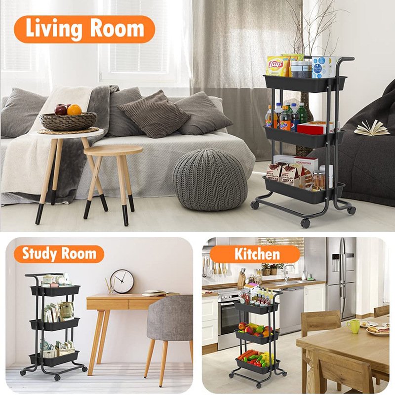 Multi-scene 3 Layer Kitchen Storage Rack Bathroom Salon Trolley Plastic Rolling Storage Cart Organizer Utility Trolley