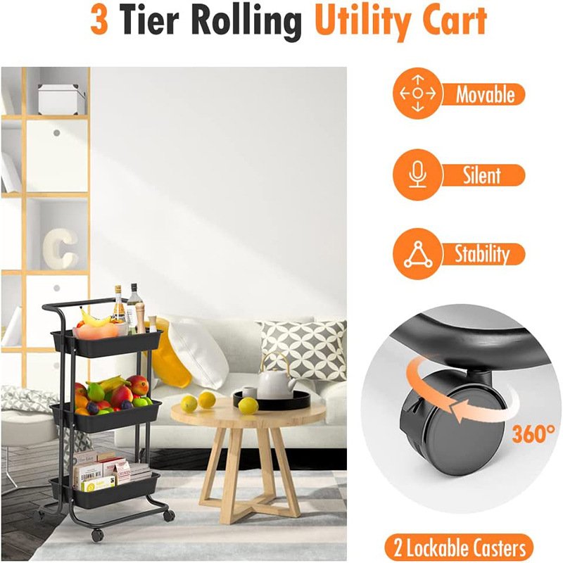 Multi-scene 3 Layer Kitchen Storage Rack Bathroom Salon Trolley Plastic Rolling Storage Cart Organizer Utility Trolley