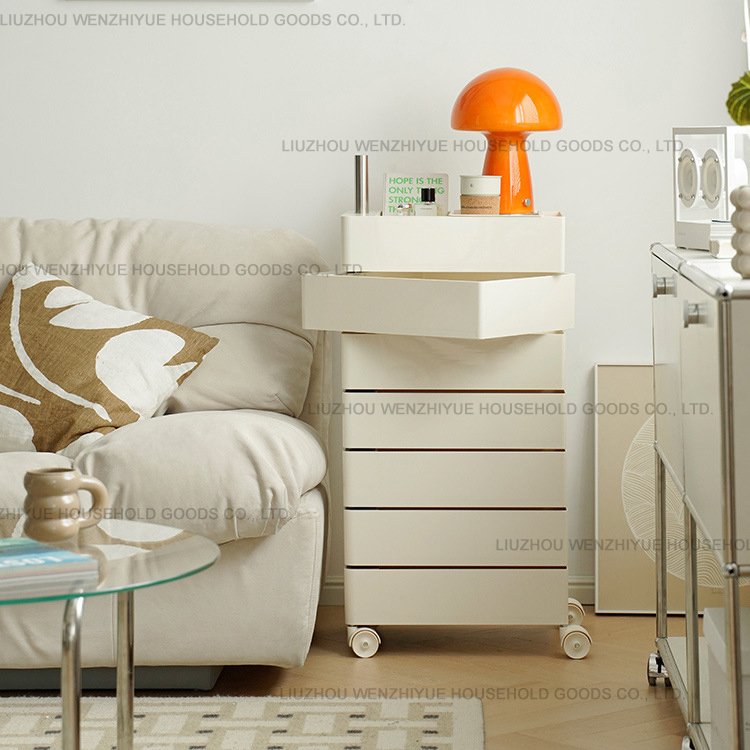Minimalist Plastic Side Table Bedroom Nightstand Coffee Table Adjustable Rolling Hair Salon Trolley With Wheels Home Furniture