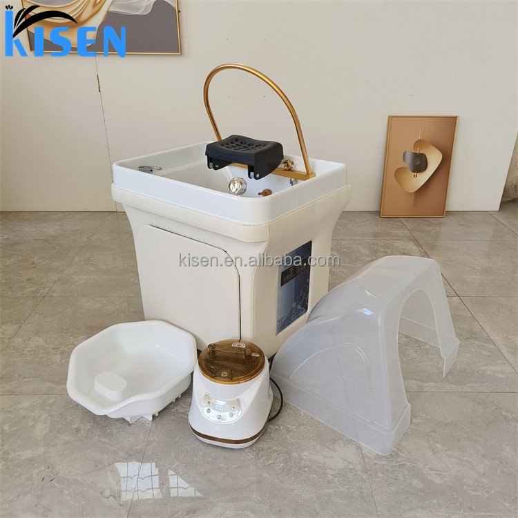 Kisen Luxury Portable Head Therapy Shampoo Plastic Bowl Sink With Plumbing Without Chair Bed For Beauty Hair Salon Use For Sale