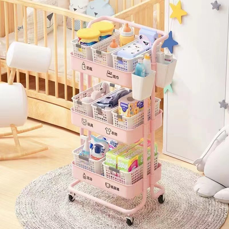 nordic small cart rack rolling bath organizer craft rotating basket rack roll cart kitchen basket trolley with basket