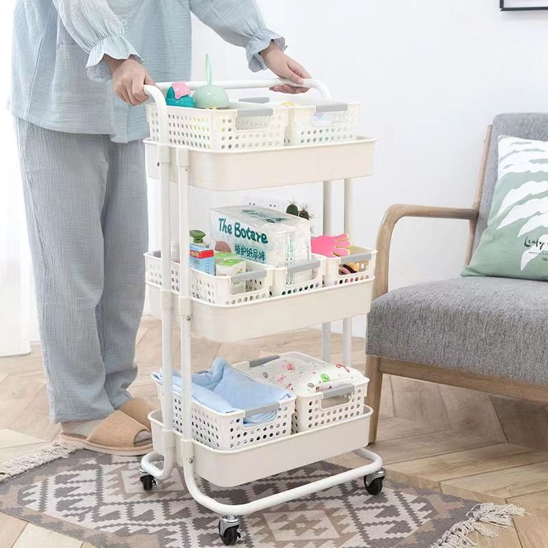 nordic small cart rack rolling bath organizer craft rotating basket rack roll cart kitchen basket trolley with basket