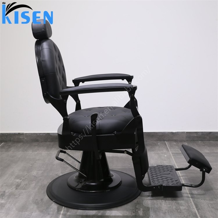 Kisen Classic Aluminium Alloy Barber Shop Chaise Chair Luxury Shaving Saloon Chairs Stainless Steel Barber Chair For Men