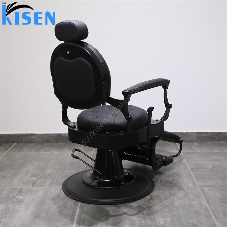 Kisen Classic Aluminium Alloy Barber Shop Chaise Chair Luxury Shaving Saloon Chairs Stainless Steel Barber Chair For Men