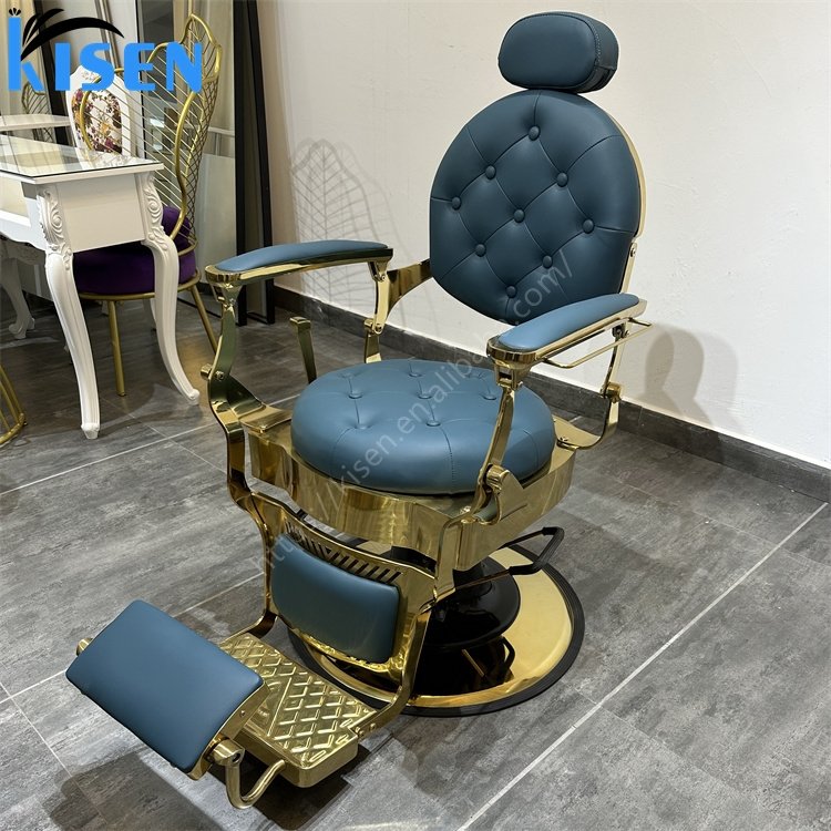Kisen Classic Aluminium Alloy Barber Shop Chaise Chair Luxury Shaving Saloon Chairs Stainless Steel Barber Chair For Men