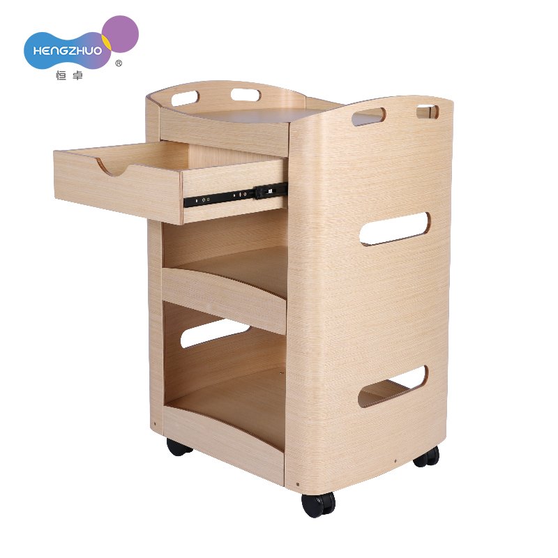 Cheap Beauty Hair Salon Trolley Wooden And Metal Hairdressing Salon Cart for Barber Station