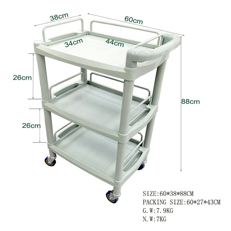 Beauty Hair Instrument Tray Cart Rolling Salon Spa Trolley Cart ABS Tray Stand Salon Trolley Cart Organizer With Wheel