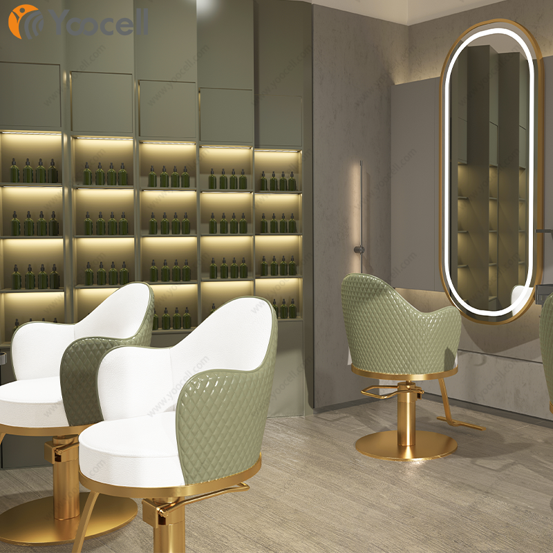 Yoocell gold metal round base great FoShan Factory wholesale green vintage hair salon chairs furniture hairdressing chair