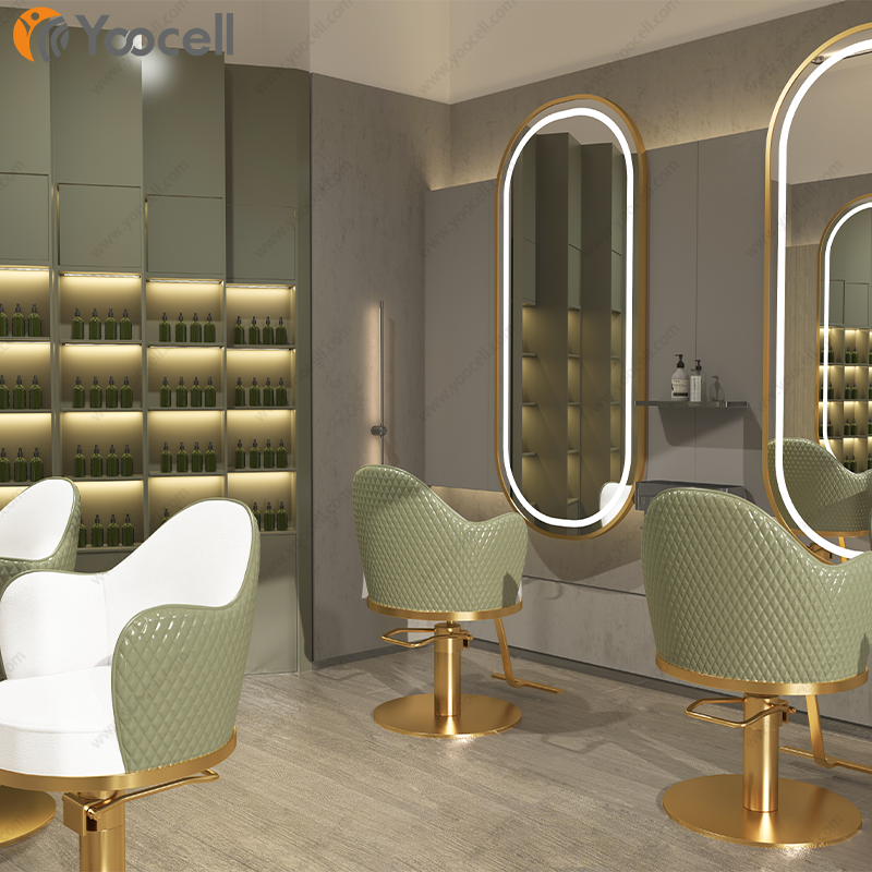 Yoocell gold metal round base great FoShan Factory wholesale green vintage hair salon chairs furniture hairdressing chair
