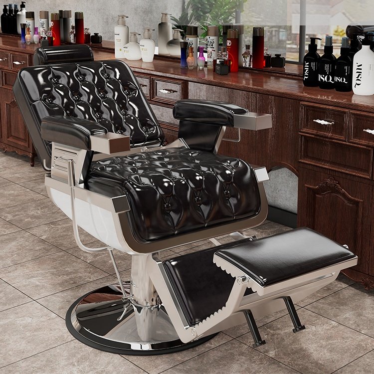 High quality modern hair salon equipment barbershop red shaving chair reclining antique barber chair for men