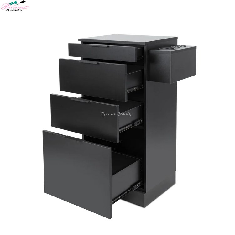 Wholesale modern luxury black salon cart 4 drawers beauty salon trolley price cheap