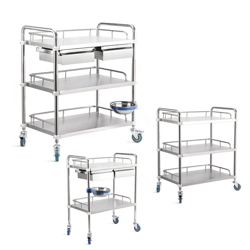 Low Price Promotion Stainless Steel Emergency Treatment Trolley Hospital Cart With Wheels