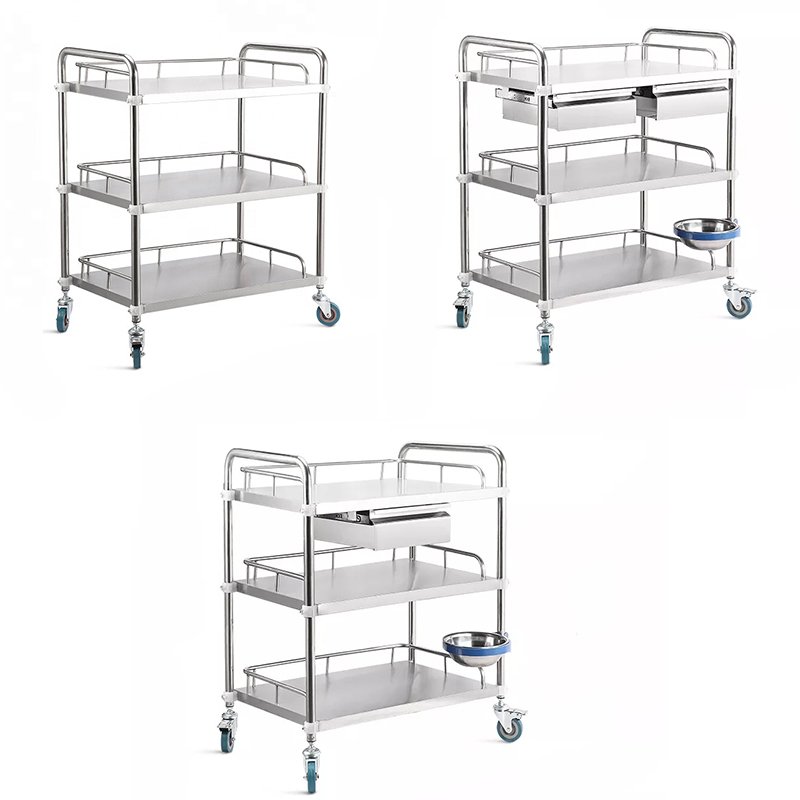 Low Price Promotion Stainless Steel Emergency Treatment Trolley Hospital Cart With Wheels