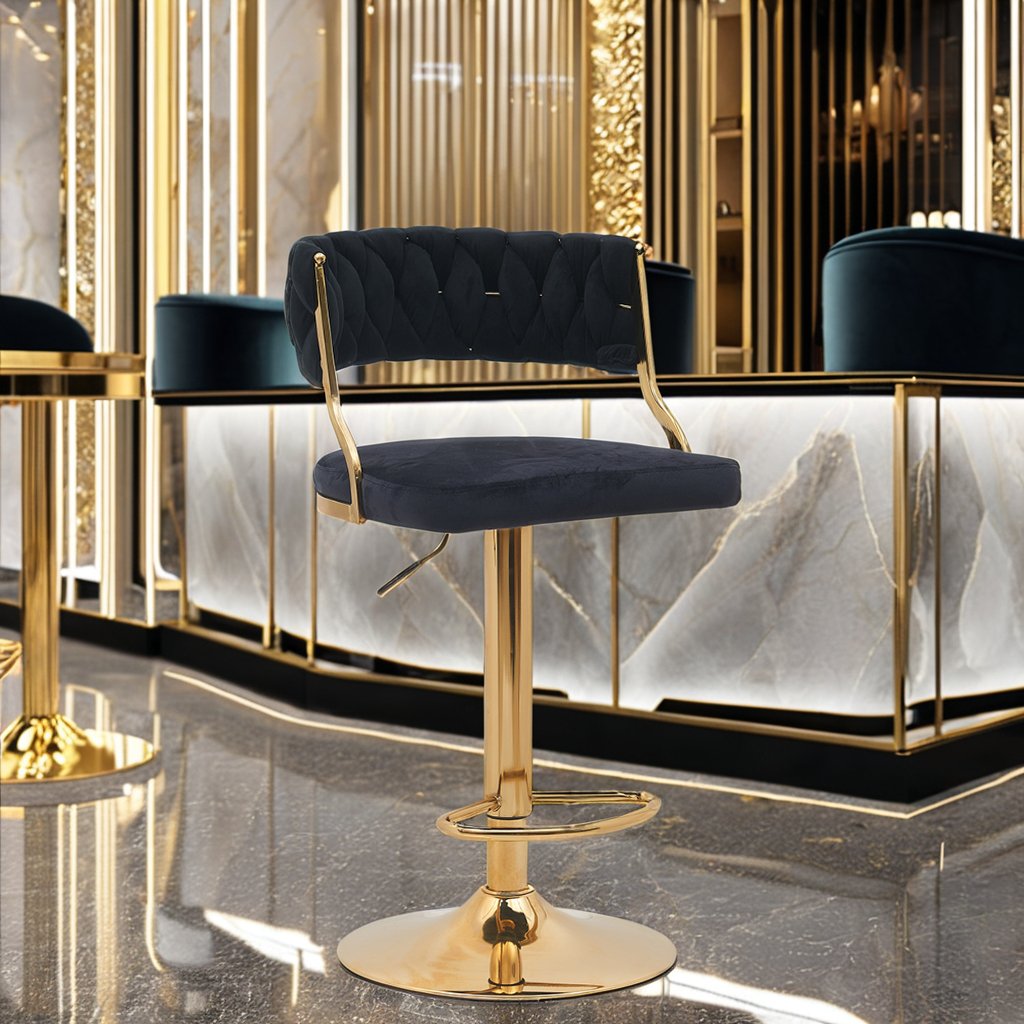 Bar Chair Nordic Counter Furniture Golden Metal Round Base Swivel Adjustable Velvet Bar Chair