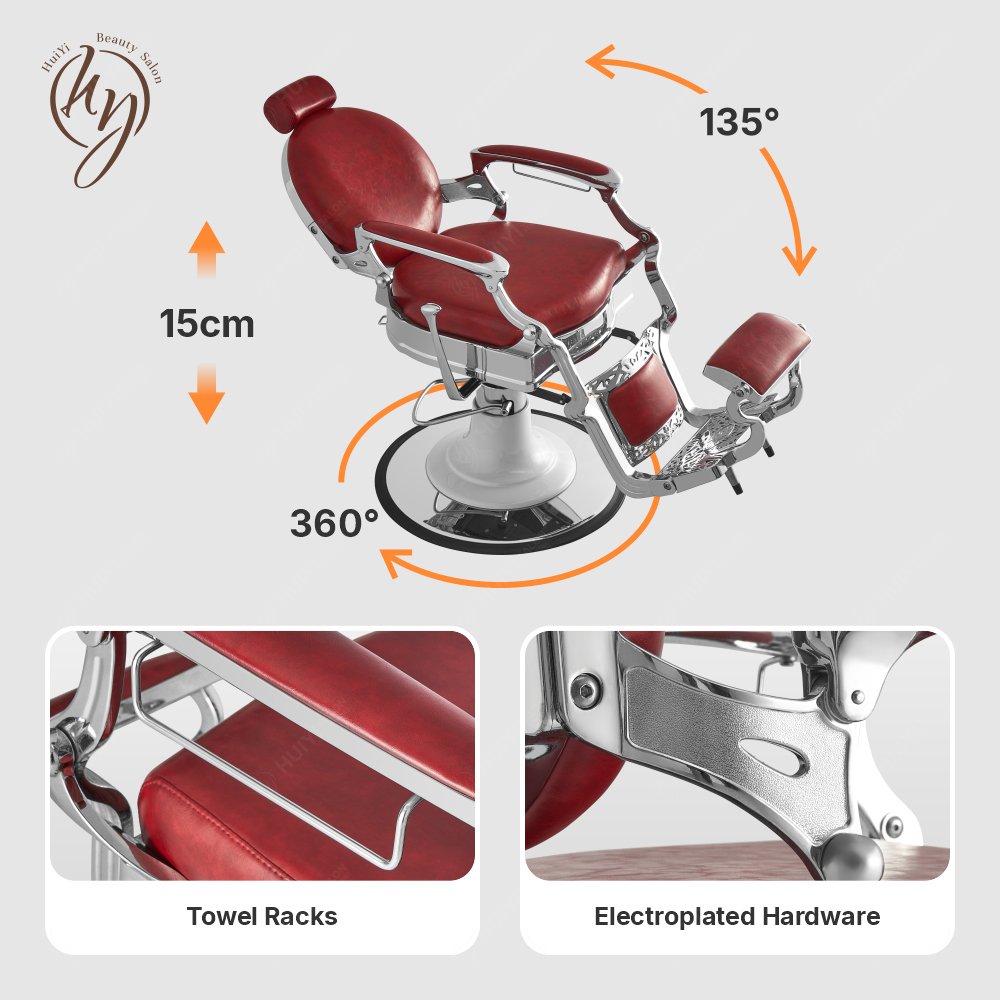 Antique Style Red Silver Barber Shop Hair Styling Chair Salon Barber Chair for Sale BC8831