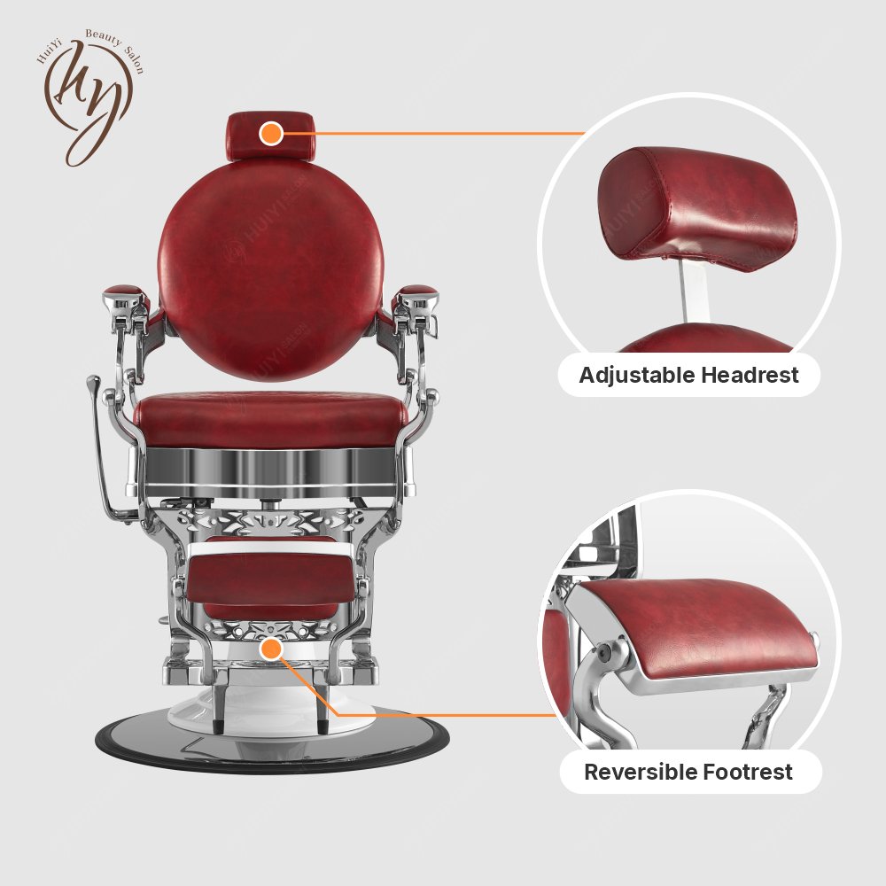 Antique Style Red Silver Barber Shop Hair Styling Chair Salon Barber Chair for Sale BC8831