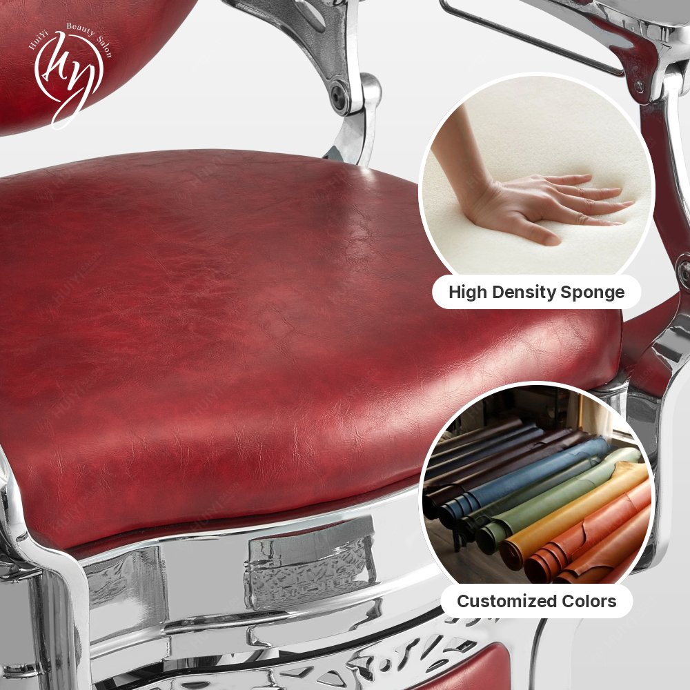 Antique Style Red Silver Barber Shop Hair Styling Chair Salon Barber Chair for Sale BC8831