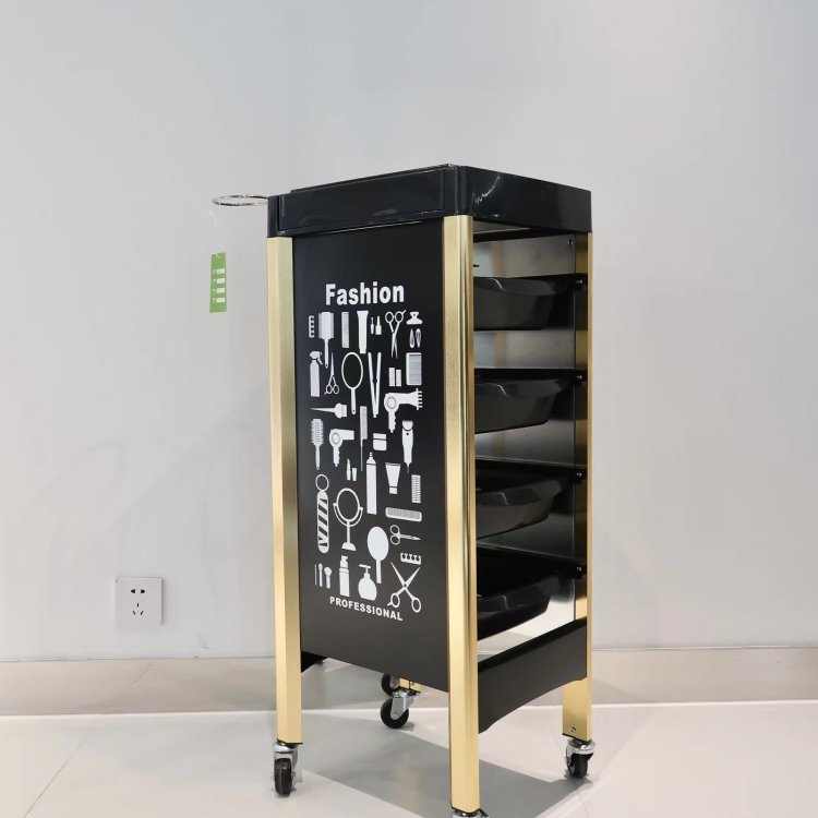 cheap hair salon furniture black gold plastic trolley cart for sale