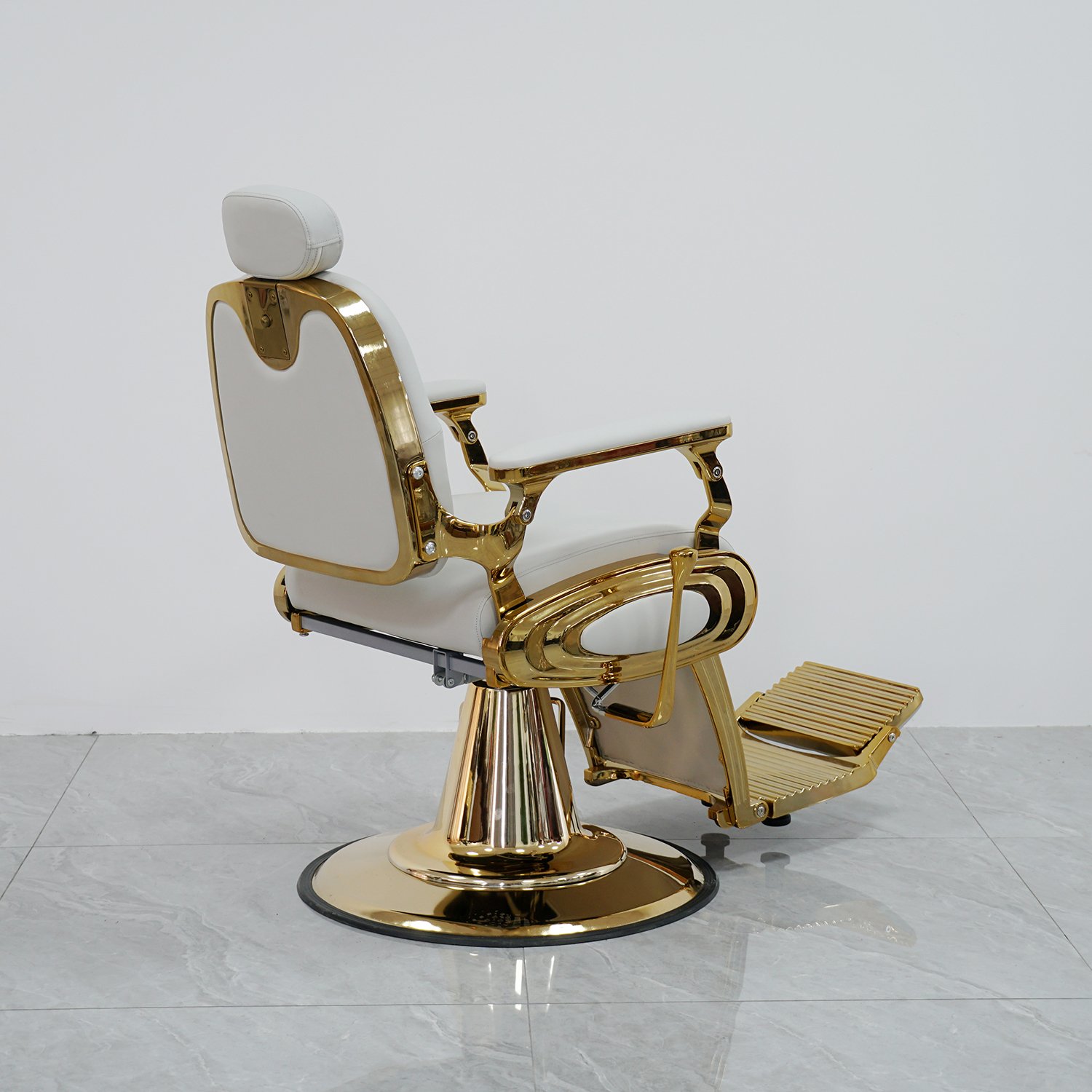 Custom Hot sale White Gold Luxury Design hair Salon Equipment Wholesale Portable Salon Shop Barber Chair For Men