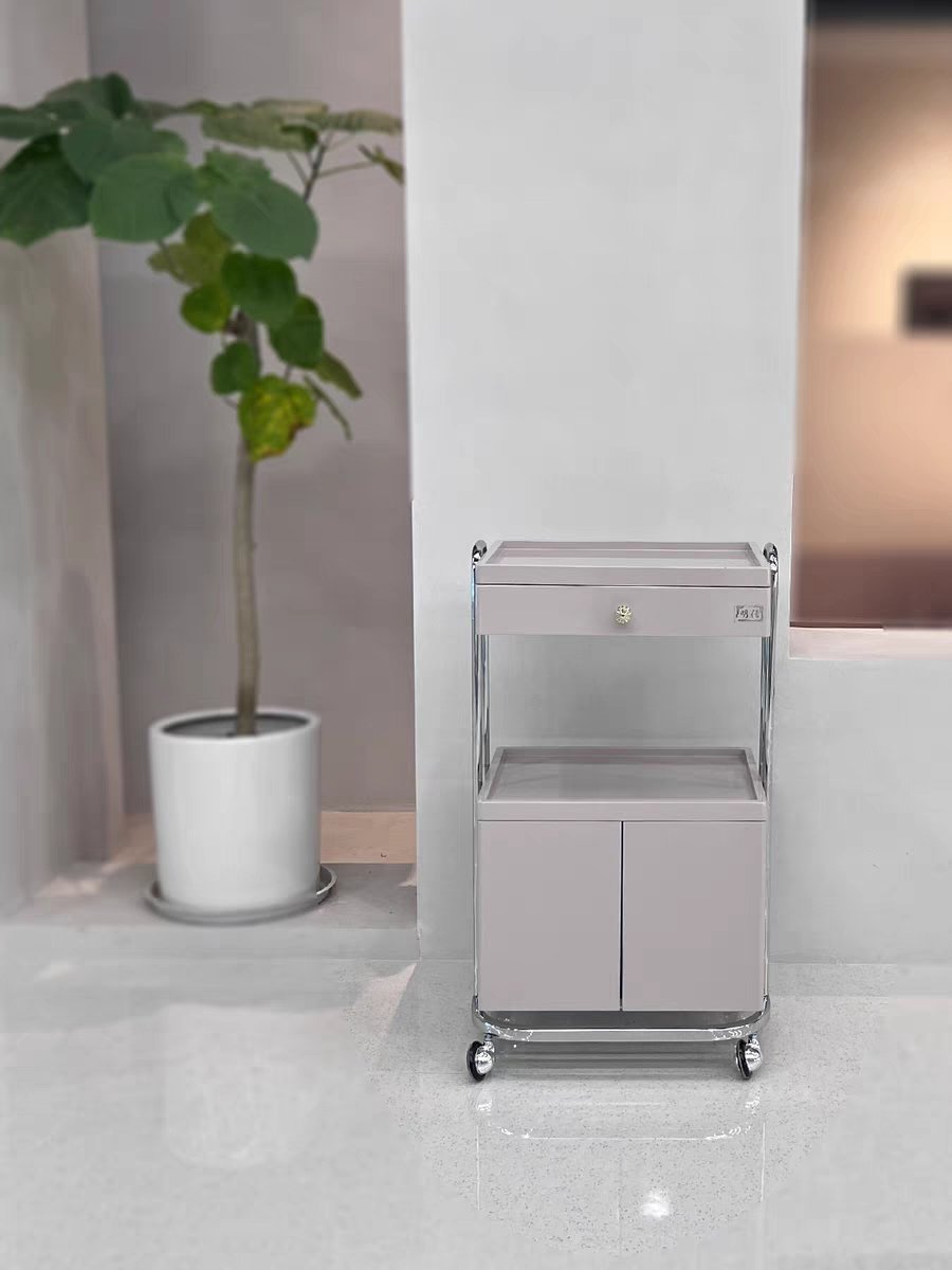 Three Tier Beauty Salon Trolley Stainless Beauty Salon Home Makeup Tattoo Locker Salon Rolling Storage Trolley with Drawers