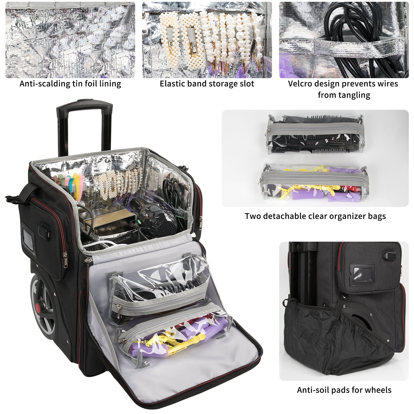 Relavel Hair Styling Beauty Salon Box Trolley Makeup Travel Case Barber Storage Hairdressing Organizer with Anti-scalding Layer